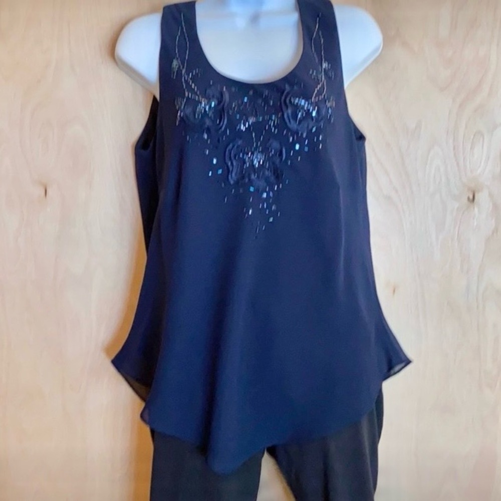 R&M Richards Navy Embellished Tank Top